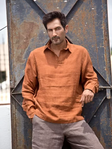 Brown Linen Slip On Shirt