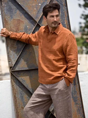 Brown Linen Slip On Shirt