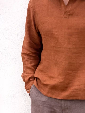 Brown Linen Slip On Shirt