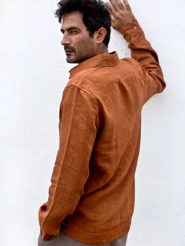 Brown Linen Slip On Shirt