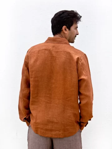 Brown Linen Slip On Shirt