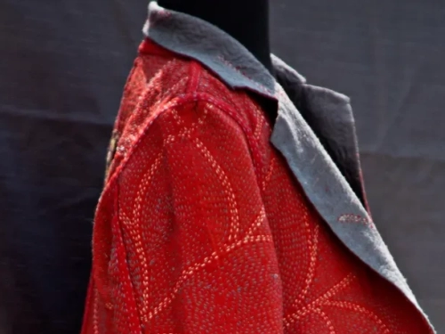 The Product Biography: Red & Grey Reversible Kantha Coat